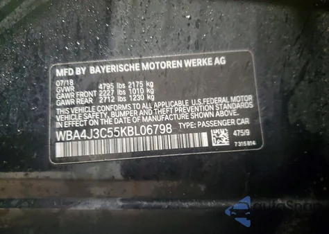 2019 BMW 430Xi Gran Coupe from USA, damaged, VIN WBA4J3C55KBL06798